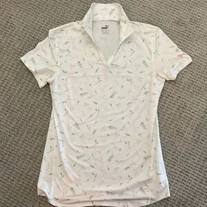 Puma Kids Polo Shirt - White with Green Pattern